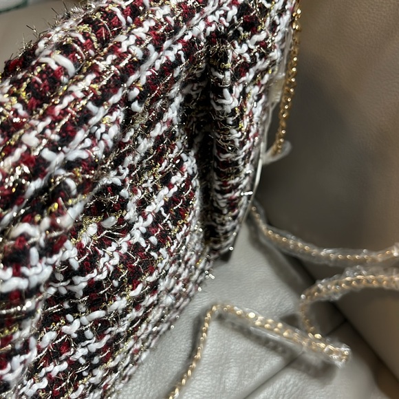 Urban expansions plaid herringbone bone mettalic thread knit bag clutch new - Picture 11 of 15